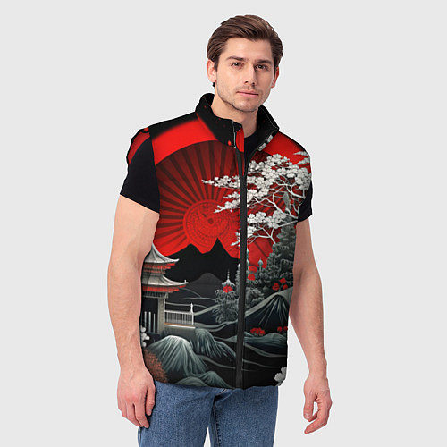 Мужской жилет Деревья Японии и природа / 3D-Красный – фото 3