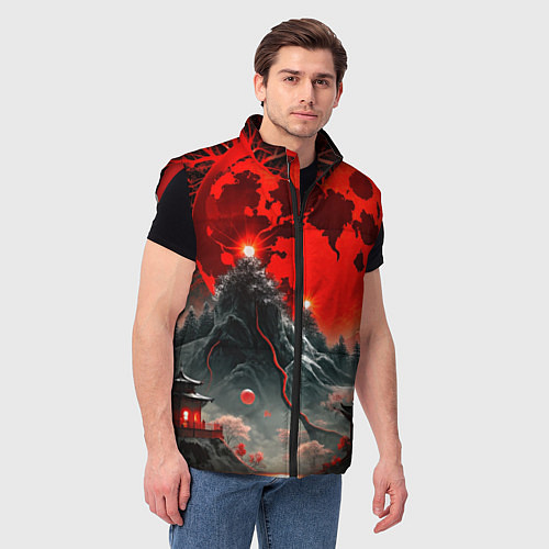 Мужской жилет Японская черная гора / 3D-Красный – фото 3