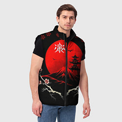 Мужской жилет Japan red black nature, цвет: 3D-черный — фото 2