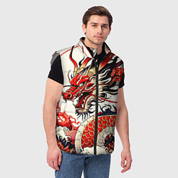 Мужской жилет Красный дракон в японском стиле ирезуми, цвет: 3D-светло-серый — фото 2
