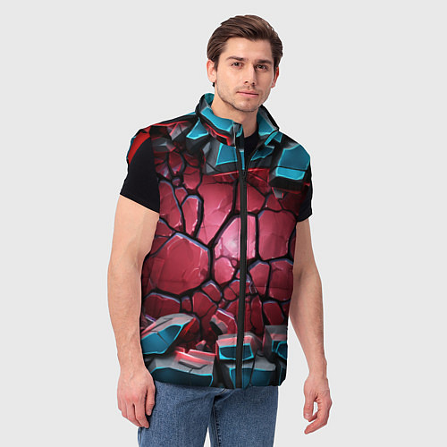 Мужской жилет Объемные слои разбитых плит / 3D-Красный – фото 3