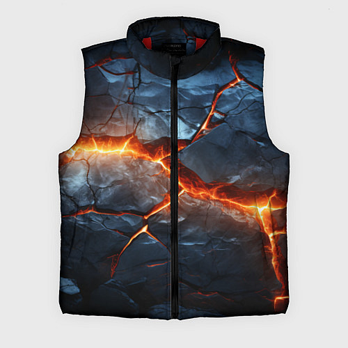 Мужской жилет Черная треснутая плита - текстура / 3D-Красный – фото 1