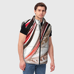 Мужской жилет Волнистая бело-красная абстракция, цвет: 3D-светло-серый — фото 2