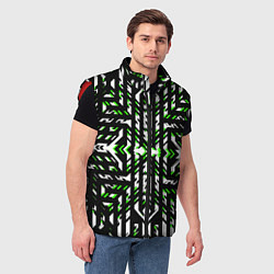 Мужской жилет Чёрно-зелёный диагональные полосы на белом фоне, цвет: 3D-красный — фото 2