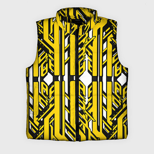 Мужской жилет Чёрно-жёлтые техно полосы на белом фоне / 3D-Черный – фото 1