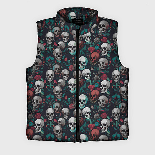Мужской жилет Красные цветы и черепа / 3D-Черный – фото 1