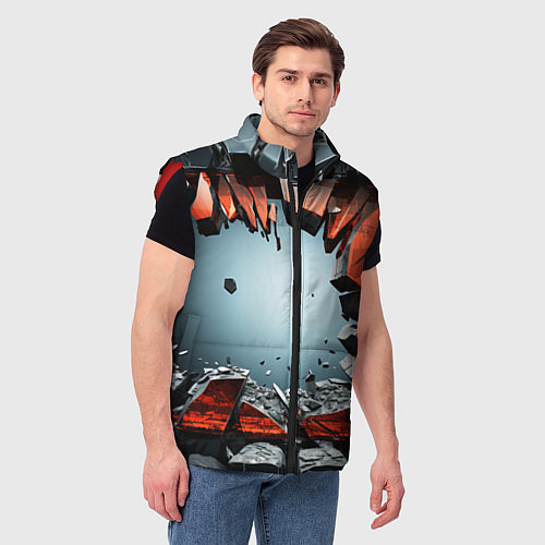 Мужской жилет Разбитые плиты из стекла / 3D-Красный – фото 3