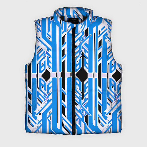 Мужской жилет Бело-синие техно полосы на чёрном фоне / 3D-Черный – фото 1