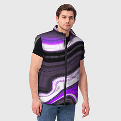 Мужской жилет Волнистые горизонтальные чёрно-фиолетовые полосы н, цвет: 3D-светло-серый — фото 2