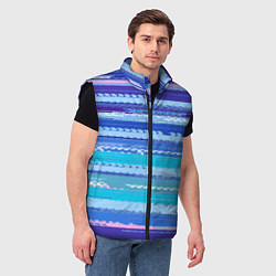 Мужской жилет Морской сине-голубой абстрактные полосы, цвет: 3D-черный — фото 2