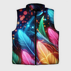 Мужской жилет Яркие красочные неоновые перья, цвет: 3D-черный