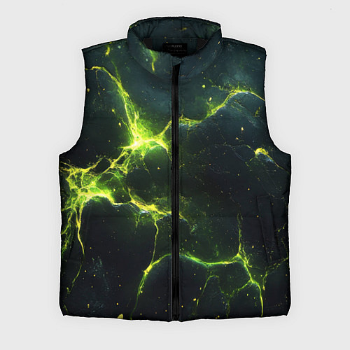 Мужской жилет Разбитая плита с зеленым светом / 3D-Черный – фото 1