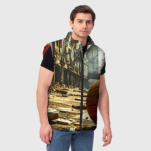 Мужской жилет Баскетбольный мяч и город постапокалипсиса / 3D-Красный – фото 3