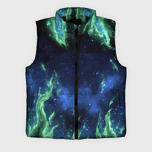 Мужской жилет Зеленые языки пламени / 3D-Черный – фото 1