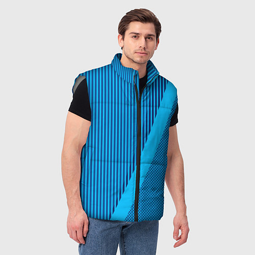 Мужской жилет Сине-голубой с широкой полосой / 3D-Светло-серый – фото 3