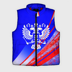 Мужской жилет Герб России на фоне цветов флага синий, цвет: 3D-красный