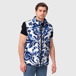 Мужской жилет Гжель русский узор акварель, цвет: 3D-черный — фото 2