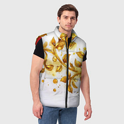 Мужской жилет Золотые листья на белом, цвет: 3D-красный — фото 2