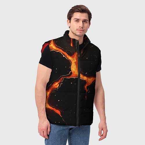 Мужской жилет Оранжевый разлом на черной текстуре / 3D-Красный – фото 3