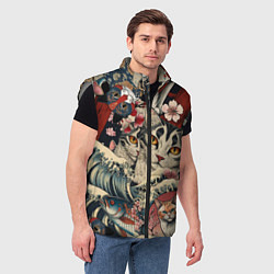 Мужской жилет Котики и рыбки в сакуре, цвет: 3D-светло-серый — фото 2