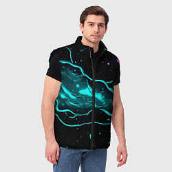 Мужской жилет Голубые неоновые волны текстура, цвет: 3D-черный — фото 2