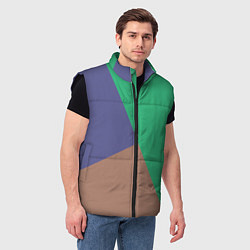 Мужской жилет Триада зелёный фиолетовый и коричневый геометричны, цвет: 3D-черный — фото 2
