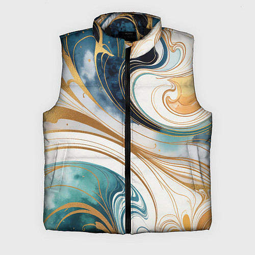 Мужской жилет Аквамарин и оранж узор с завитками / 3D-Черный – фото 1