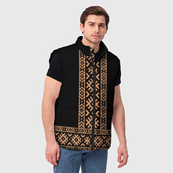 Мужской жилет Славянский золотой узор на черном - вышиванка руба, цвет: 3D-черный — фото 2