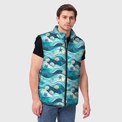 Мужской жилет Летний узор с ракушками и морскими звездами, цвет: 3D-черный — фото 2