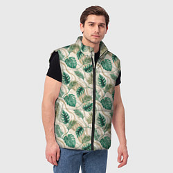 Мужской жилет Листья монстеры на мраморном фоне, цвет: 3D-черный — фото 2