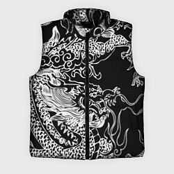 Мужской жилет Белый дракон на черном