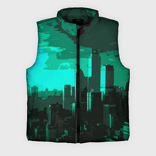 Мужской жилет Стилизованный город бирюзовый / 3D-Черный – фото 1
