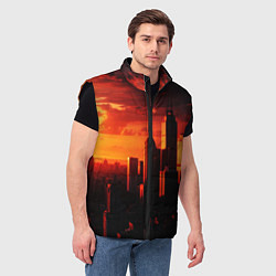 Мужской жилет Стилизованный город оранжевый закат, цвет: 3D-черный — фото 2