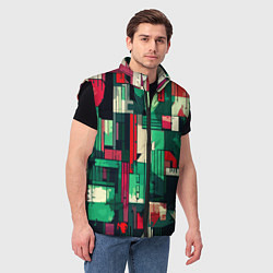Мужской жилет Абстракция красно-зелёный геометричный, цвет: 3D-черный — фото 2