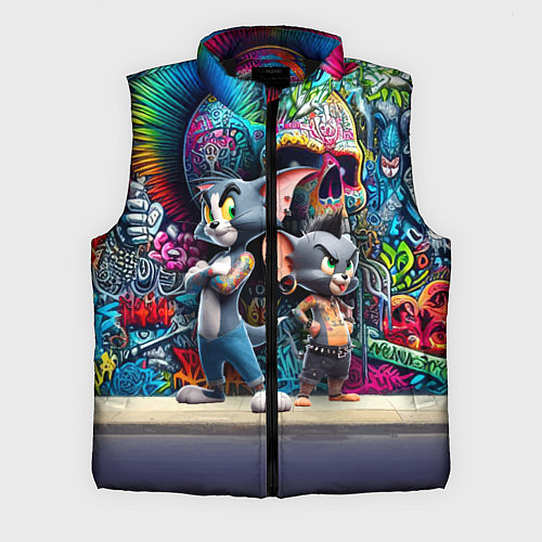 Мужской жилет Том и Джерри - панк не умер / 3D-Черный – фото 1