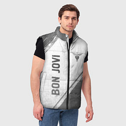 Мужской жилет Bon Jovi - white gradient вертикально, цвет: 3D-черный — фото 2