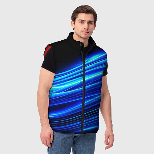 Мужской жилет Синие неоновые линии краски / 3D-Красный – фото 3