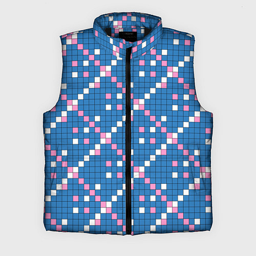 Мужской жилет Синяя розовая с белым плитка / 3D-Черный – фото 1
