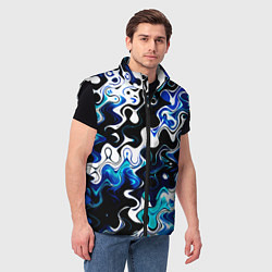 Мужской жилет Абстракция разлитые краски чёрно-сине-белый, цвет: 3D-черный — фото 2