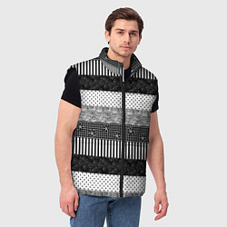 Мужской жилет Черно белый полосатый узор из лоскутов, цвет: 3D-черный — фото 2