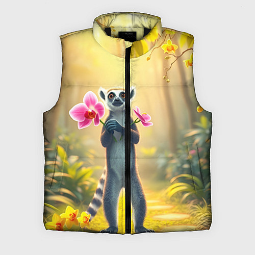 Мужской жилет Лемур несёт орхидеи для любимой / 3D-Черный – фото 1