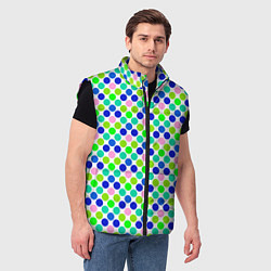 Мужской жилет Разноцветный синий розовый зеленый горох на белом, цвет: 3D-черный — фото 2