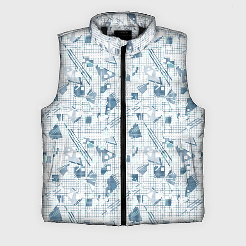 Мужской жилет Мемфис синий с серым клетчатый геометрический узор / 3D-Черный – фото 1