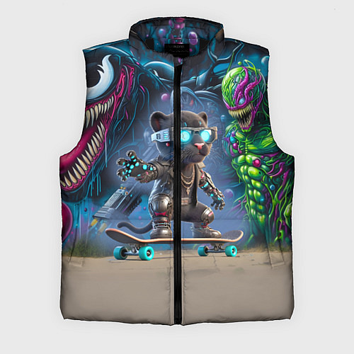 Мужской жилет Пантерёнок крутой скейтбордист на фоне граффити / 3D-Черный – фото 1