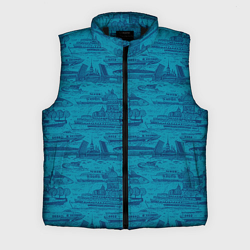 Мужской жилет Корюшка пошла по Неве на синем фоне / 3D-Черный – фото 1