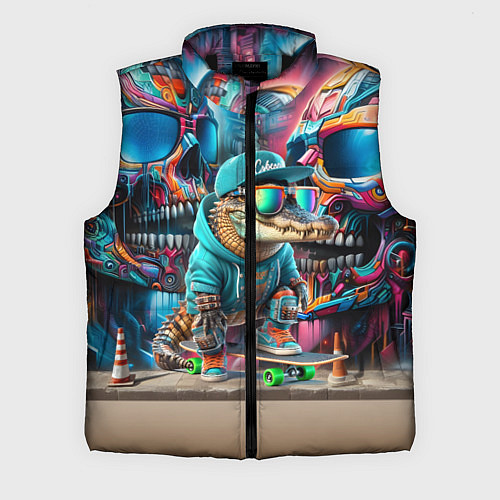 Мужской жилет Крокодилёныш крутой скейтбордист - киберпанк / 3D-Черный – фото 1