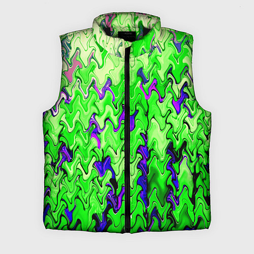 Мужской жилет Ярко-зелёный стекающая абстаркция / 3D-Черный – фото 1
