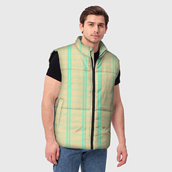 Мужской жилет Color beige cage blue stripes, цвет: 3D-черный — фото 2