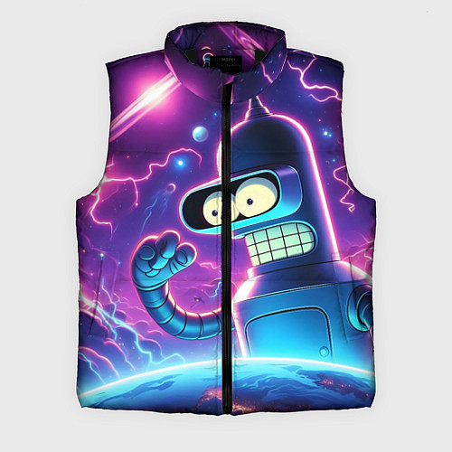 Мужской жилет Bender in neon space - cartoon Futurama / 3D-Черный – фото 1