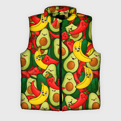 Мужской жилет Авокадо, бананы, перцы чили улыбаются - паттерн фр / 3D-Черный – фото 1
